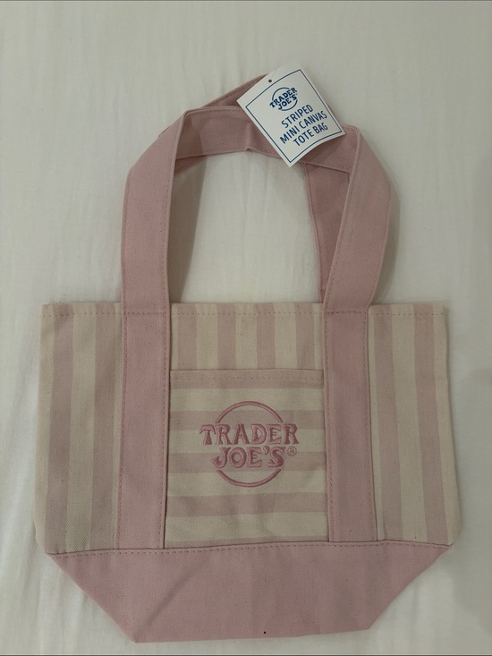 Handbags - Trader Joe’s Pink Striped Canvas Mini Tote Bag